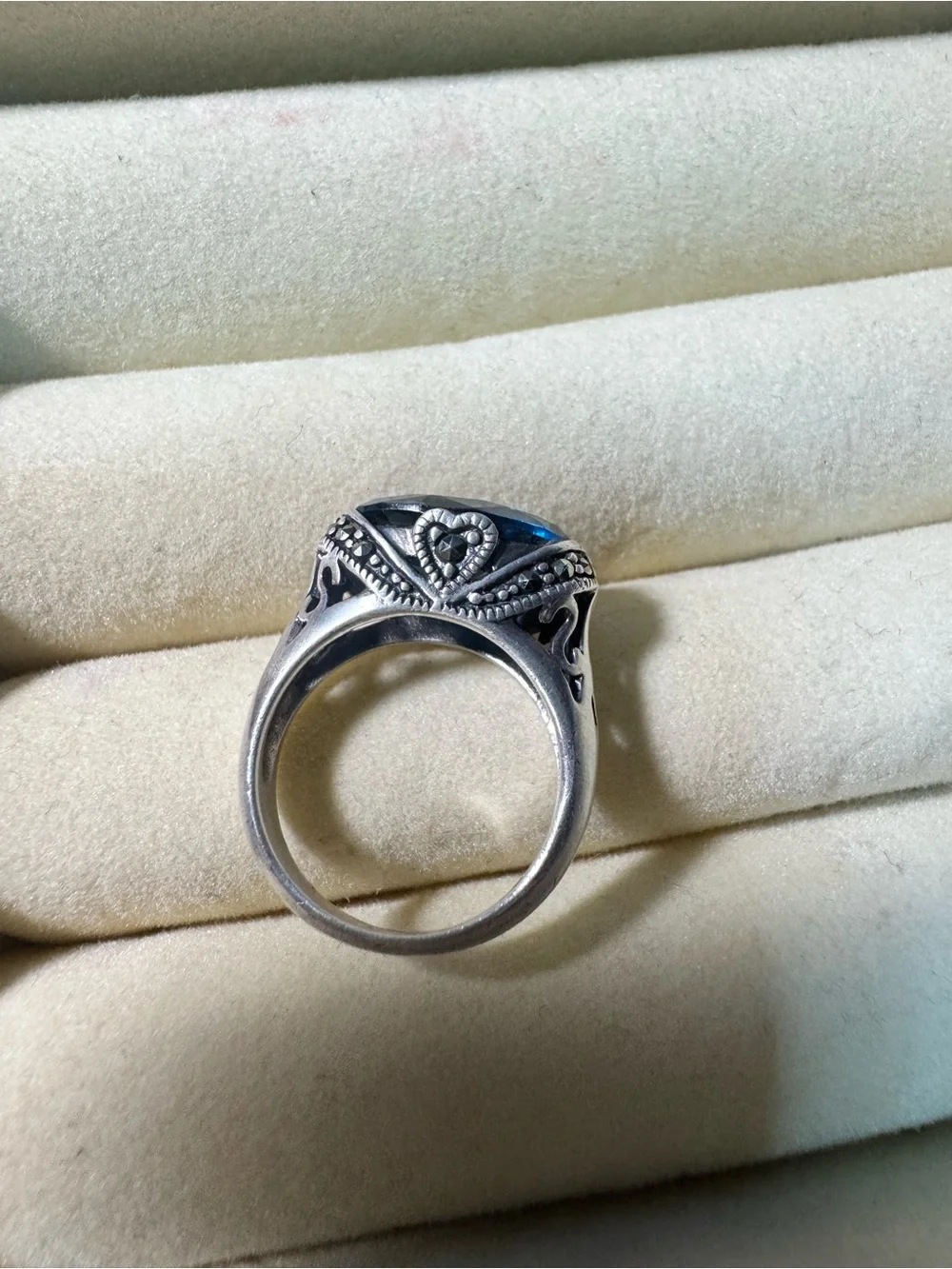 Vintage 925 Sterling Silver Marcasite London Blue Topaz Ring Size 6 6.1g